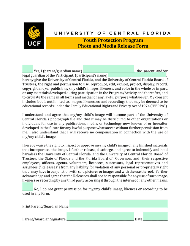 Media Release Form screenshot