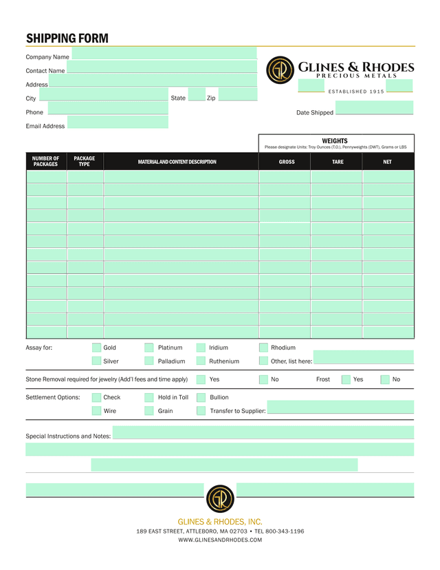 Shipping Form screenshot
