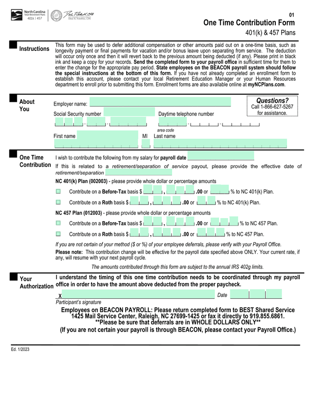 One Time Contribution Form screenshot