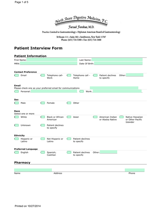 Patient Interview Form screenshot