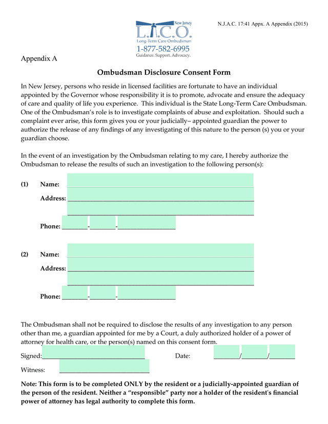 Ombudsman Disclosure Consent Form screenshot