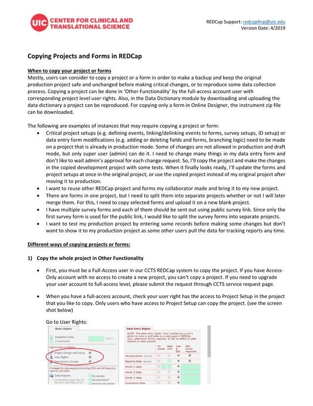 Copying Projects And Forms In REDCap screenshot