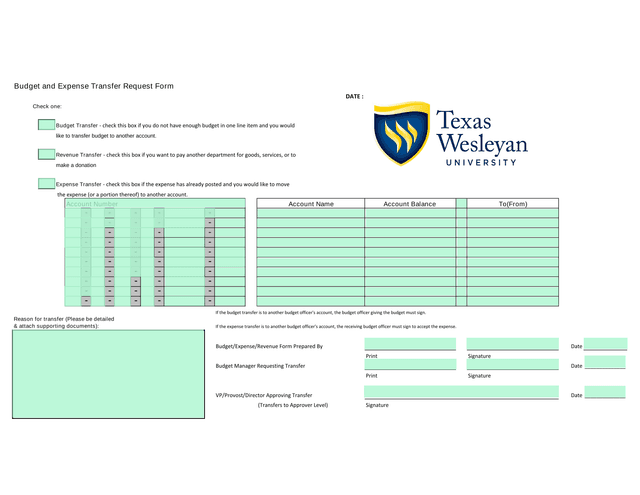 Budget And Expense Transfer Request Form screenshot