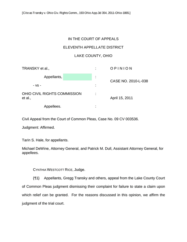 Transky V. Ohio Civ. Rights Comm. screenshot