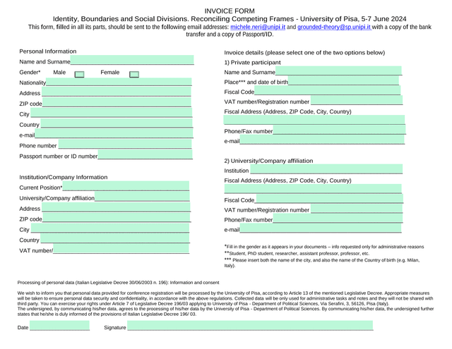 INVOICE FORM   Identity, Boundaries And Social Divisions. Reconciling Competing Frames screenshot