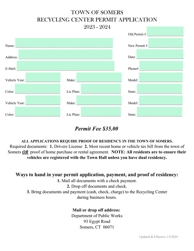 Recycling Center Permit Application screenshot