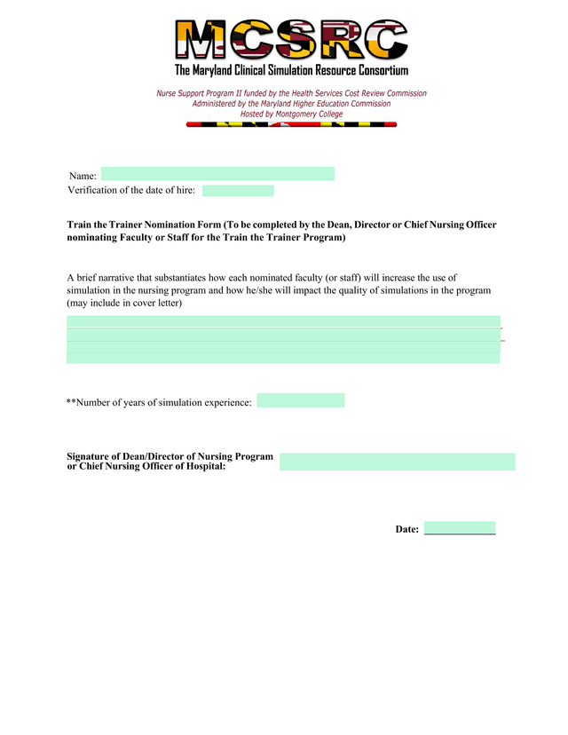 Train The Trainer Nomination Form screenshot