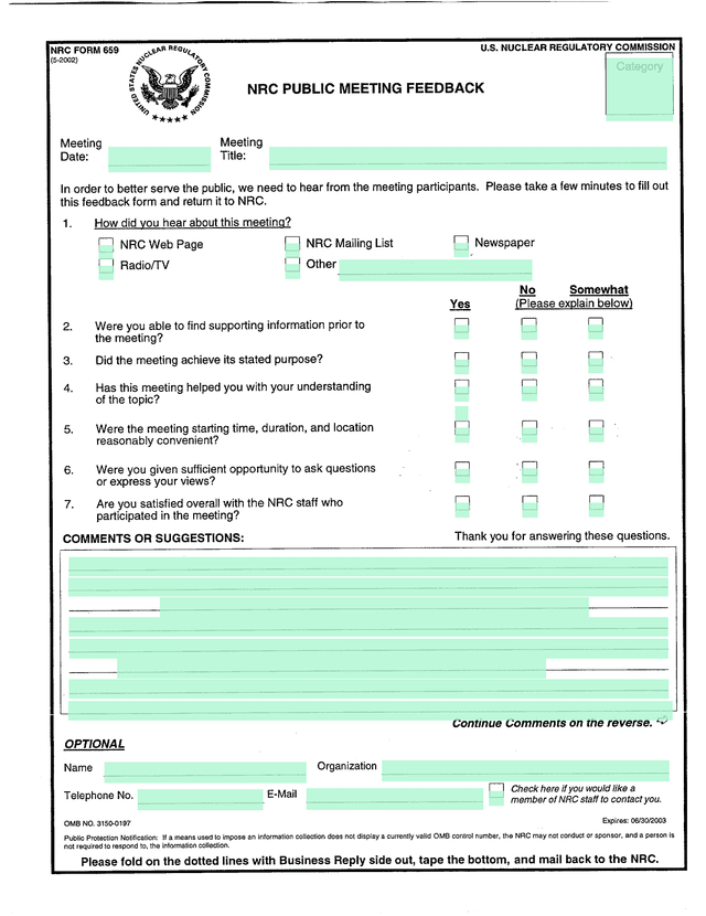 NRC PUBLIC MEETING FEEDBACK screenshot