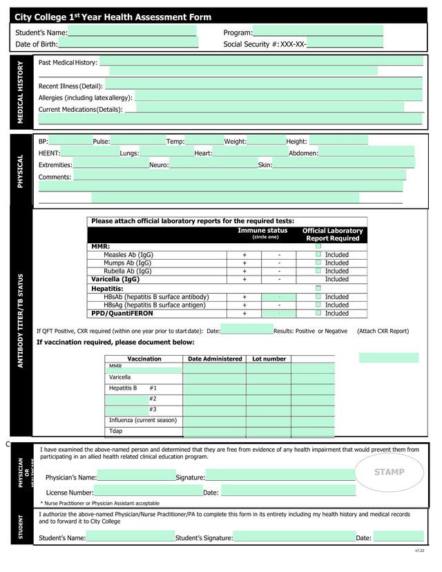 YMAHE Health Assessment Form screenshot