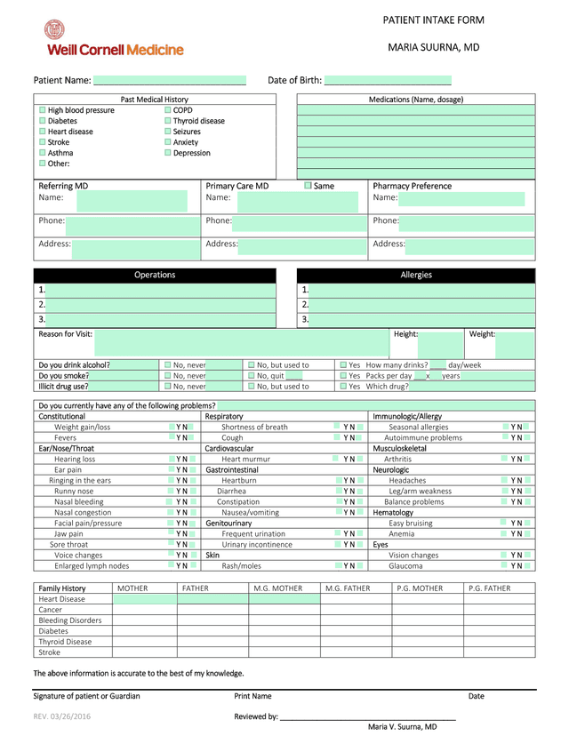 Patient Intake Form screenshot