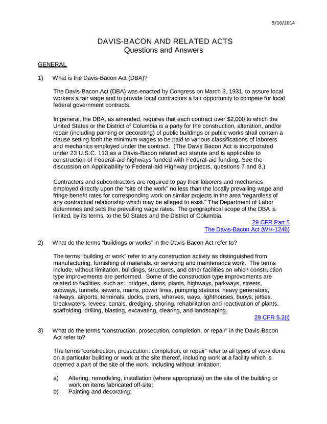 Davis Bacon And Related Acts Questions And Answers screenshot