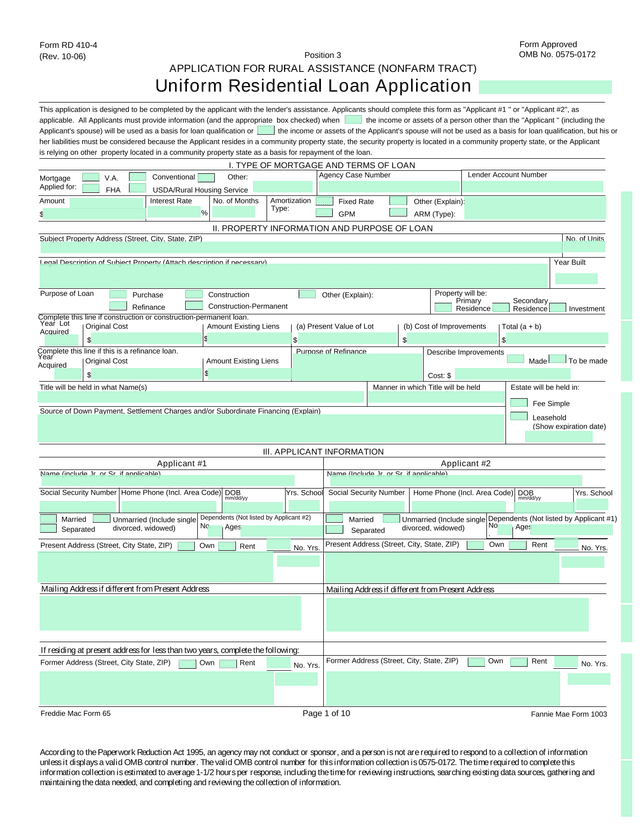 Application For Rural Assistance (Nonfarm Tract) screenshot