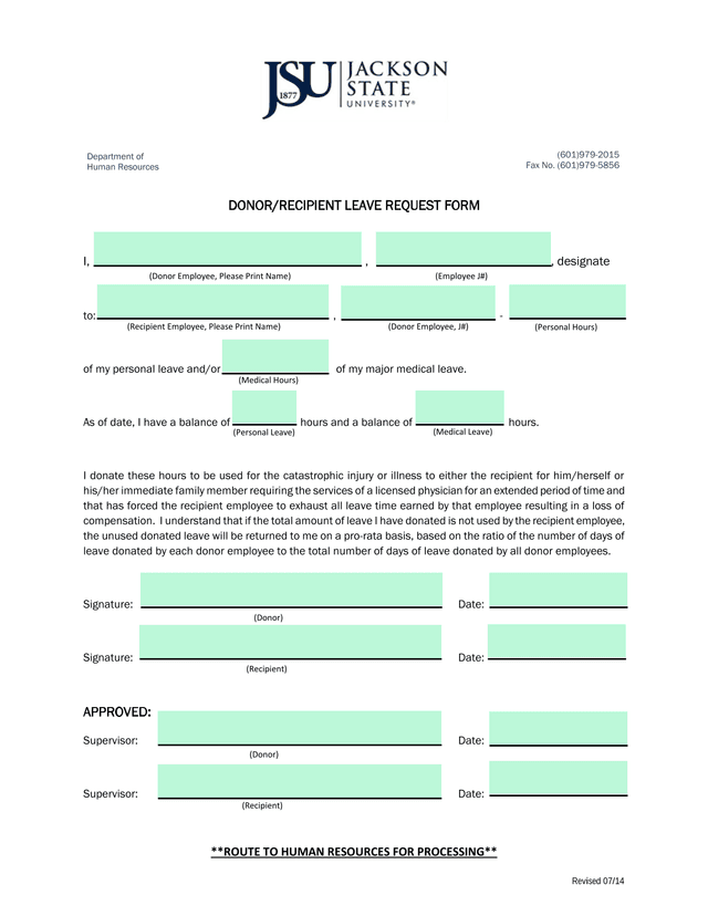 DONORRECIPIENT LEAVE REQUEST FORM screenshot