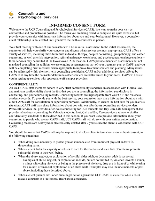 CAPS Informed Consent Form screenshot