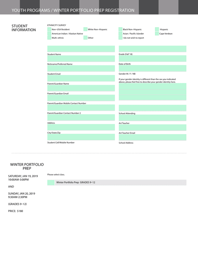 Youth Programs  Winter Portfolio Prep Registration screenshot