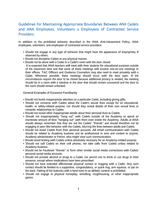 Guidelines For Maintaining Appropriate Boundaries Between ANA Cadets And ANA Employees, Volunteers   screenshot