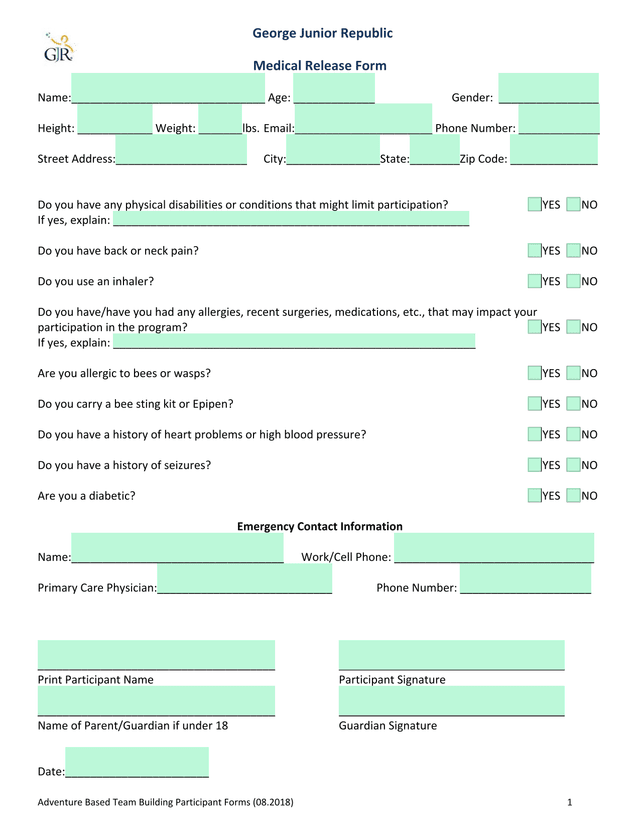 Medical Release Form screenshot