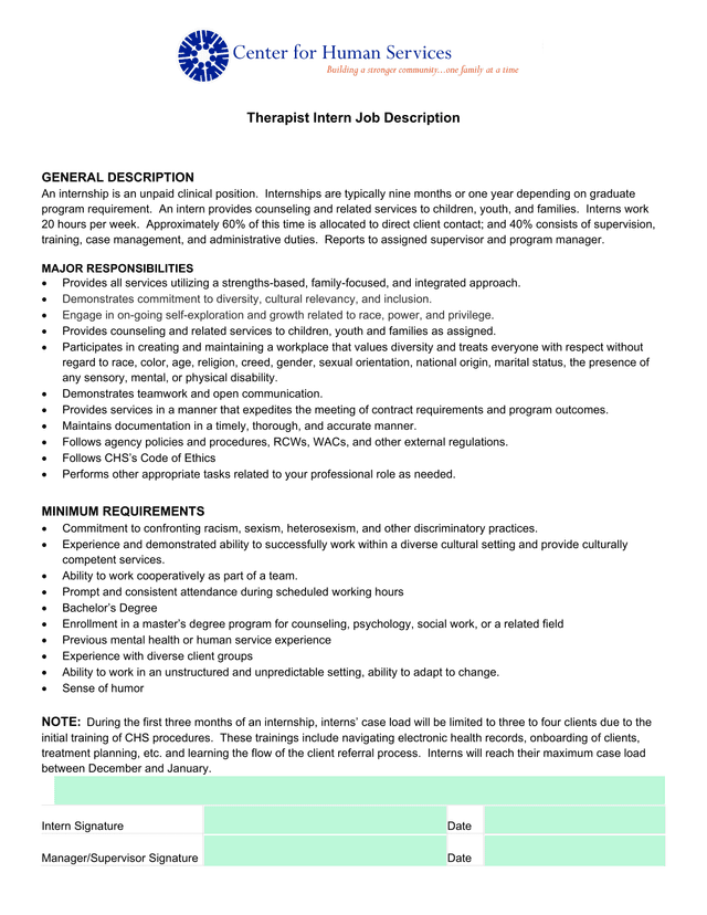 Therapist Intern Job Description screenshot