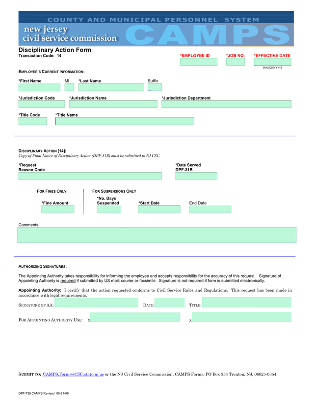 Disciplinary Action Form screenshot