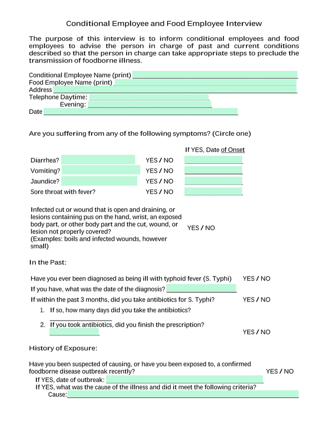 Conditional Employee And Food Employee Interview screenshot
