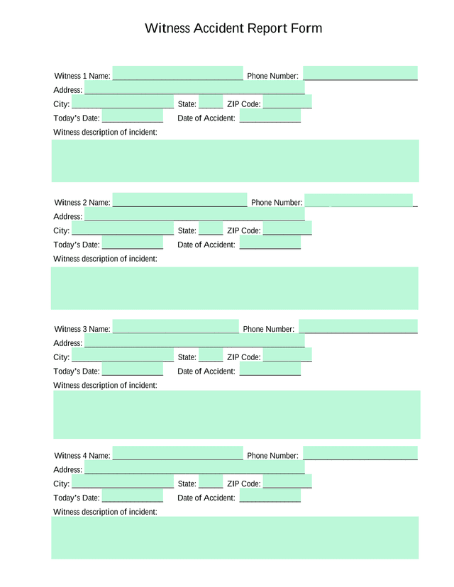 Witness Accident Report Form screenshot