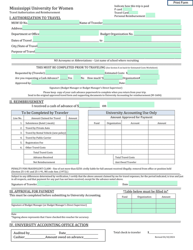 Travel Authorization And Reimbursement screenshot