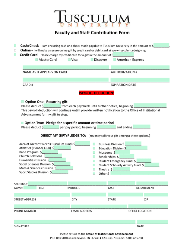 Faculty And Staff Contribution Form screenshot