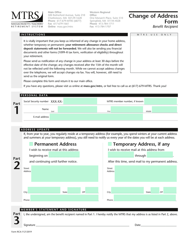 Change Of Address Form Benefit Recipient screenshot