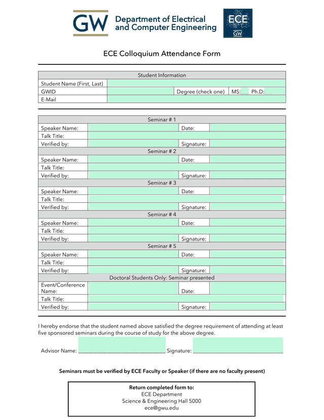 ECE Colloquium Attendance Form screenshot