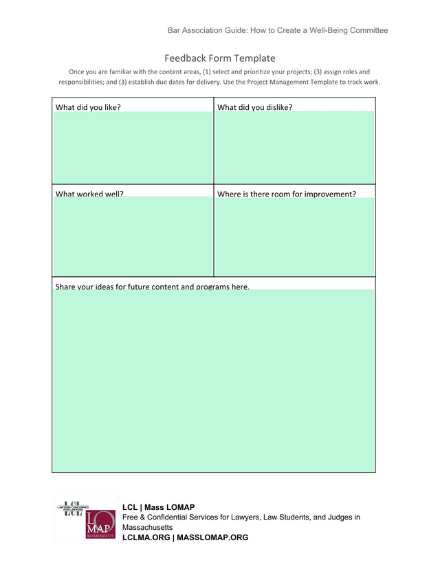 Bar Association Guide How To Create A Well Being Committee Feedback Form Template screenshot