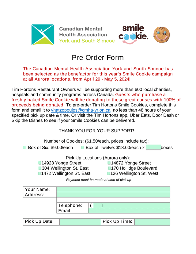 Pre Order Form screenshot