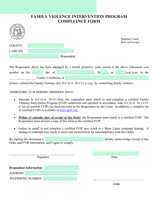 Family Violence Intervention Program Compliance Form screenshot
