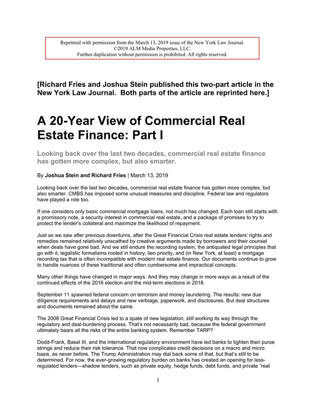 A 20 Year View Of Commercial Real Estate Finance Part I screenshot