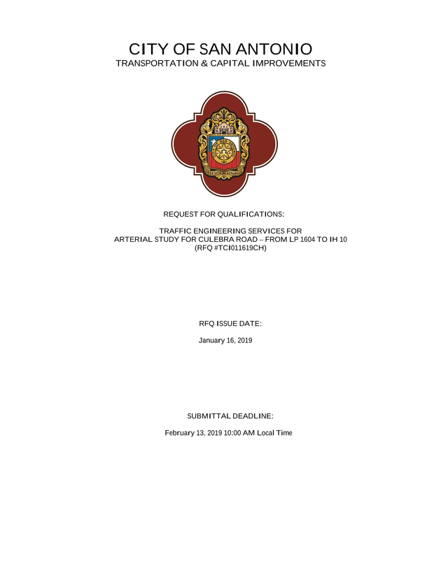 Request For Qualifications Traffic Engineering Services For Arterial Study For Culebra Road screenshot
