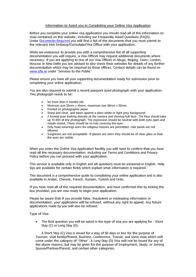 Information To Assist You In Completing Your Online Visa Application screenshot