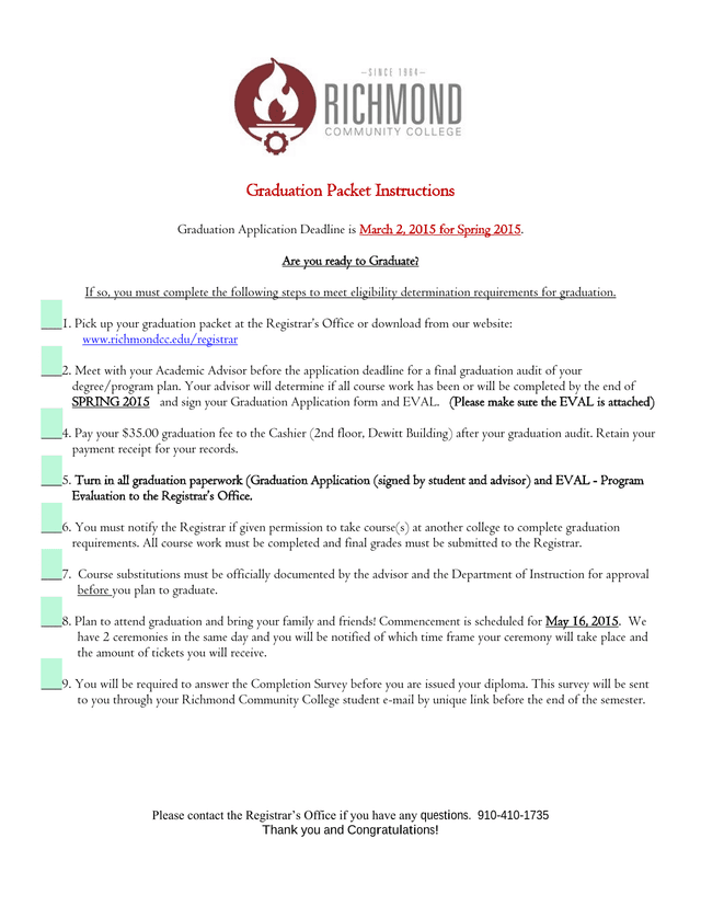 Graduation Packet Instructions screenshot