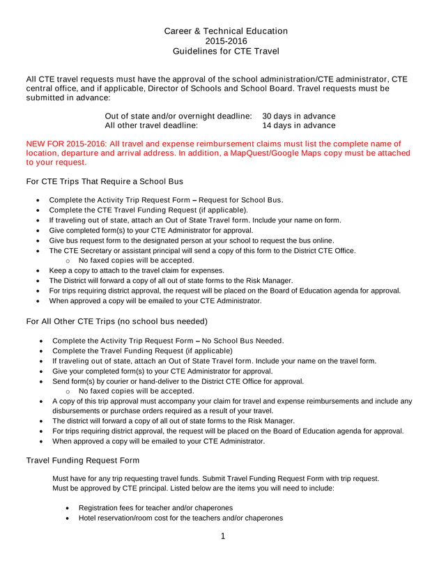 Career  Technical Education 2015 2016 Guidelines For CTE Travel screenshot