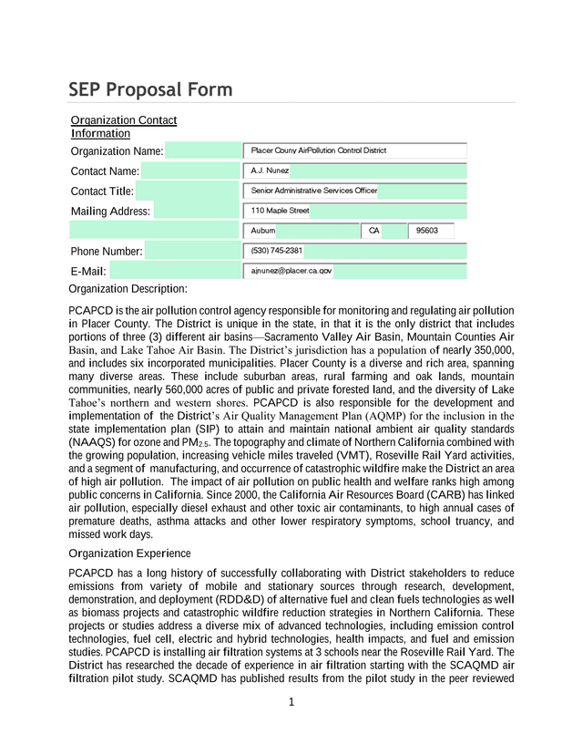 SEP Proposal Form screenshot