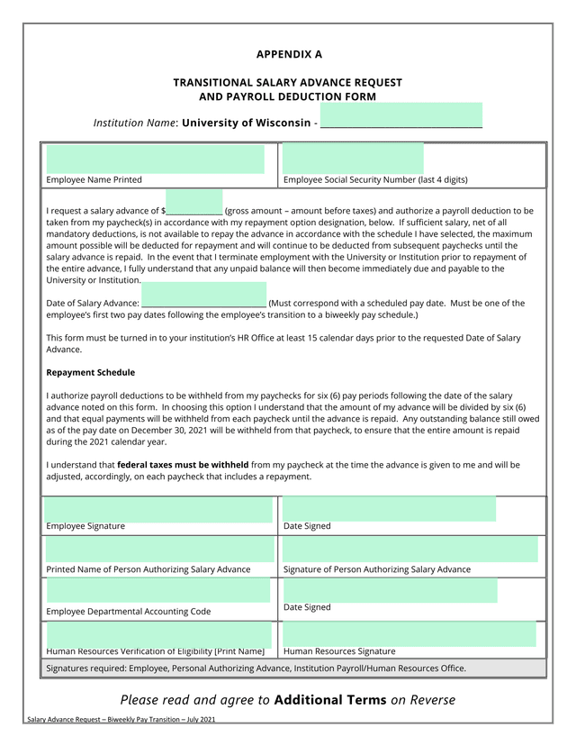 TRANSITIONAL SALARY ADVANCE REQUEST AND PAYROLL DEDUCTION FORM screenshot