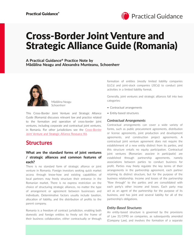 Cross Border Joint Venture And Strategic Alliance Guide (Romania) screenshot