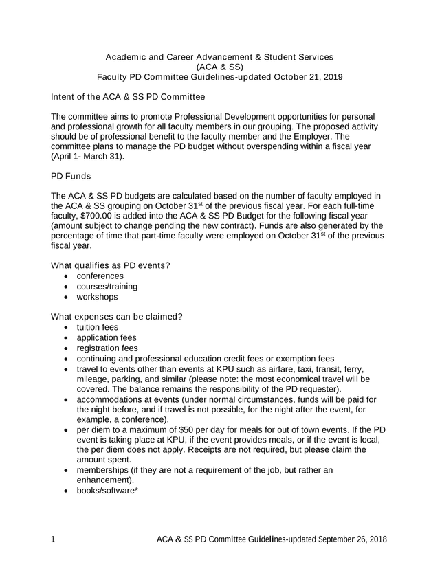ACA  SS PD Committee Guidelines screenshot