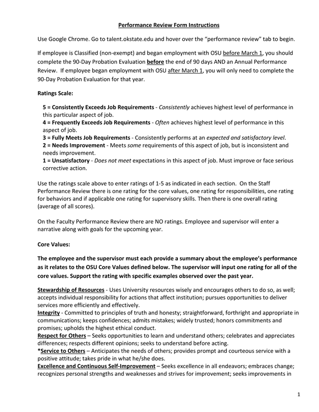 Performance Review Form Instructions screenshot