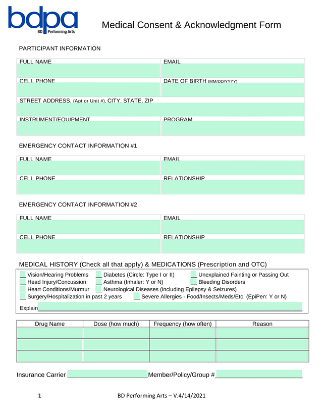Medical Consent  Acknowledgment Form screenshot