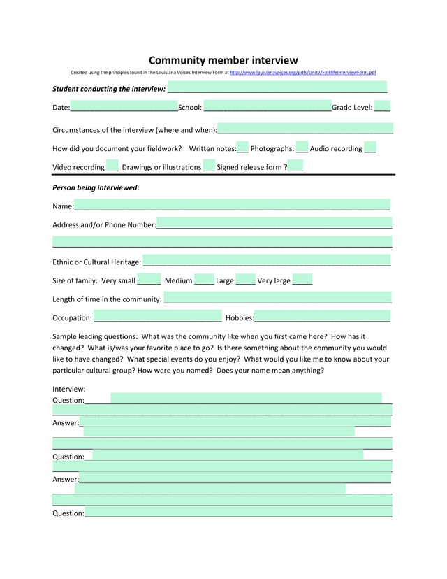 Community Member Interview Form screenshot
