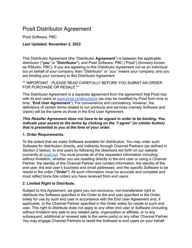 Posit Distributor Agreement screenshot