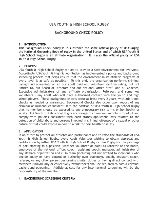 USA Youth  High School Rugby Background Check Policy screenshot