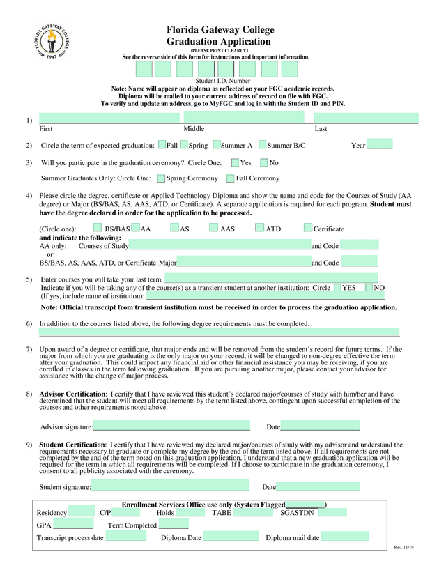 Florida Gateway College Graduation Application screenshot