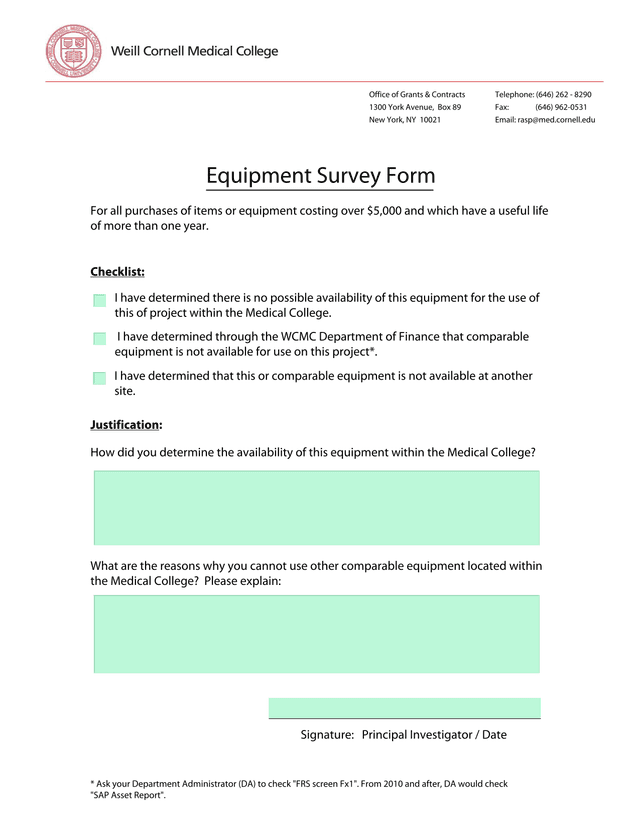 Equipment Survey Form screenshot