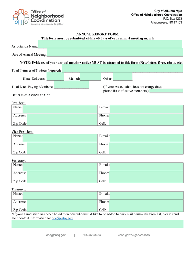 Annual Report Form screenshot