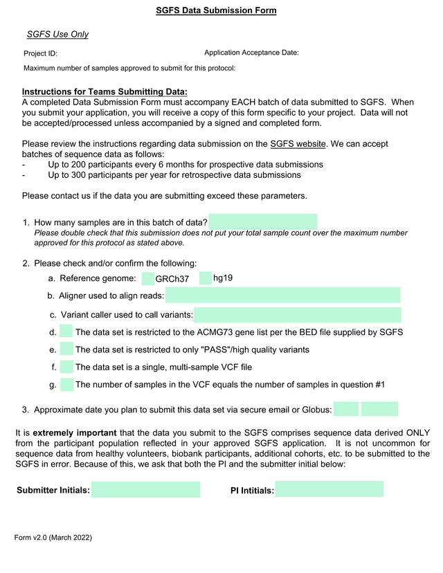 SGFS Data Submission Form screenshot